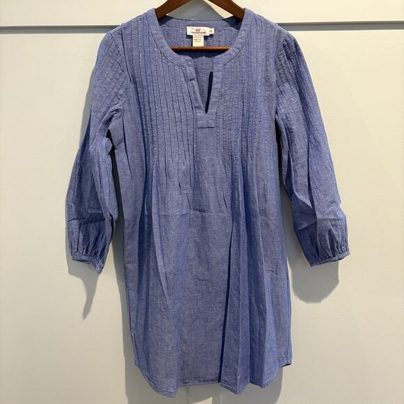 Vineyard Vines Dresses & Skirts - Vineyard Vines Tunic Dress Womens Extra Small Blue Cotton Linen Pintuck Boho XS